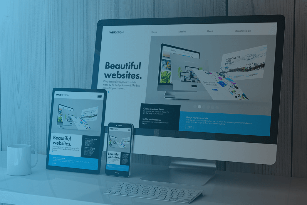 Responsive website design shown on a desktop, tablet and phone